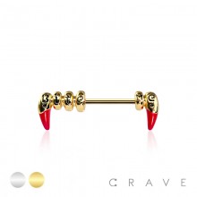 RED FANGS LOVE BITE ME 316L SURGICAL STEEL NIPPLE RING